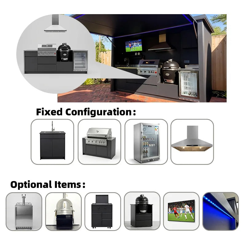 OEM Durable and Sturdy Outdoor BBQ Kitchen Pod Weatherproof 304 Stainless Steel Outdoor Kitchen Shed for Patio Garden