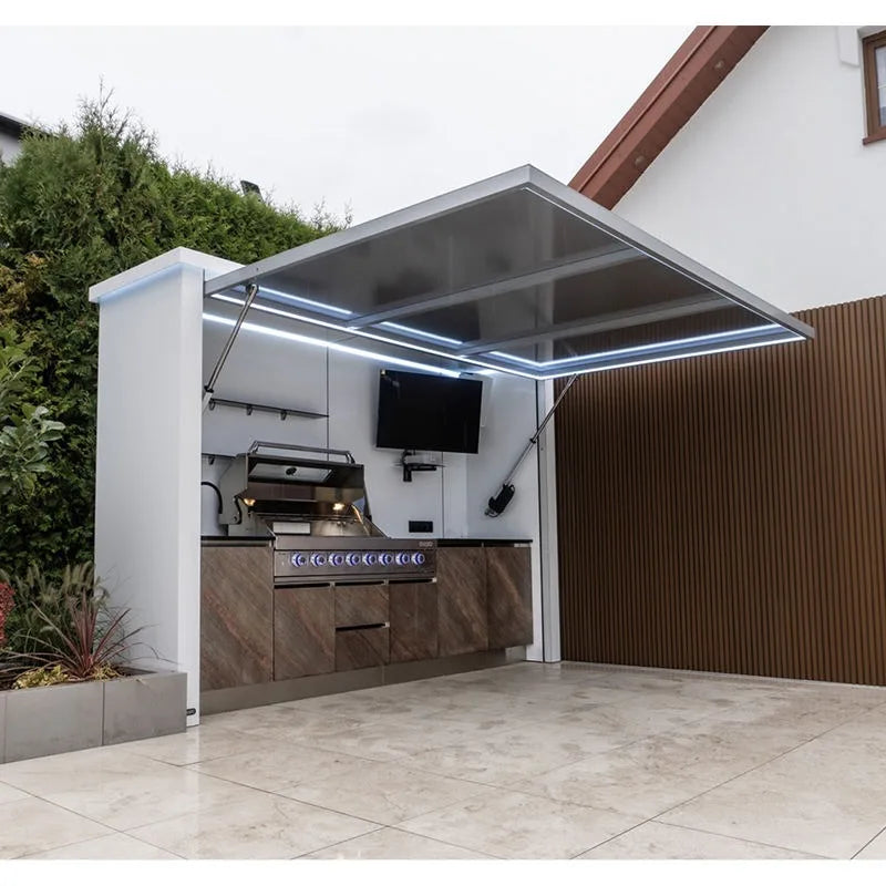 Provide Free Design Fireproof Stainless Steel Outdoor Kitchen with Shed Modular Outdoor Kitchen Bbq Island with Shed for Garden