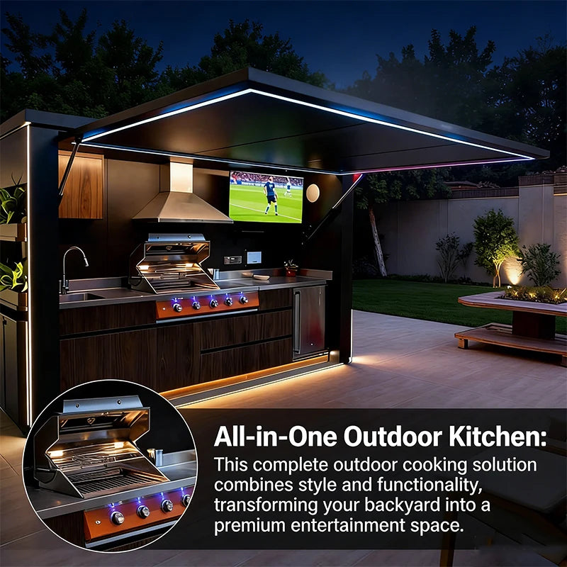 Kamado Grill & Pizza Oven-Portable Outdoor Kitchen BBQ Pod Aluminum Cabinet Eco-Friendly Flame Tamer Safety Knob Control