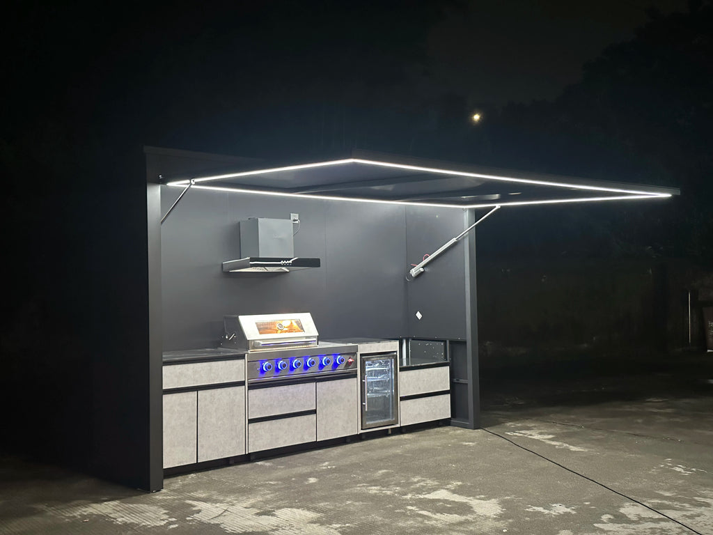All One Customizable Luxurious Modern Premium Stainless Steel Powder Coated Rust-Proof Wind-Resistant Outdoor BBQ Station Fridge