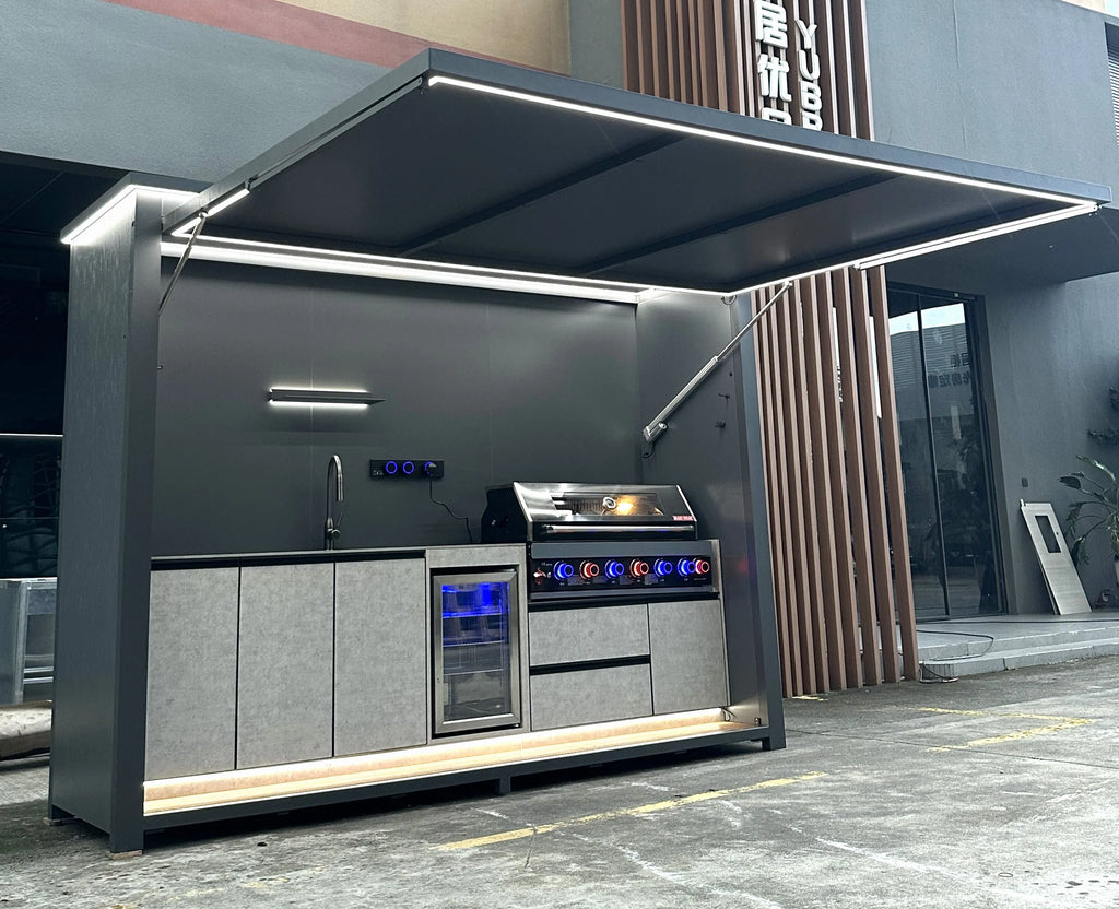 All One Modern Luxurious Premium Customizable Stainless Steel Powder Coated Rust-Proof Wind-Resistant Outdoor BBQ Station Fridge