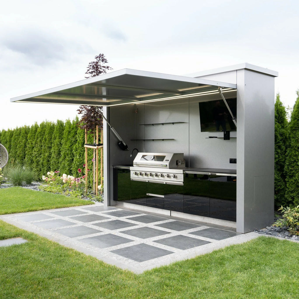 Provide Free Design Fireproof Stainless Steel Outdoor Kitchen with Shed Modular Outdoor Kitchen Bbq Island with Shed for Garden