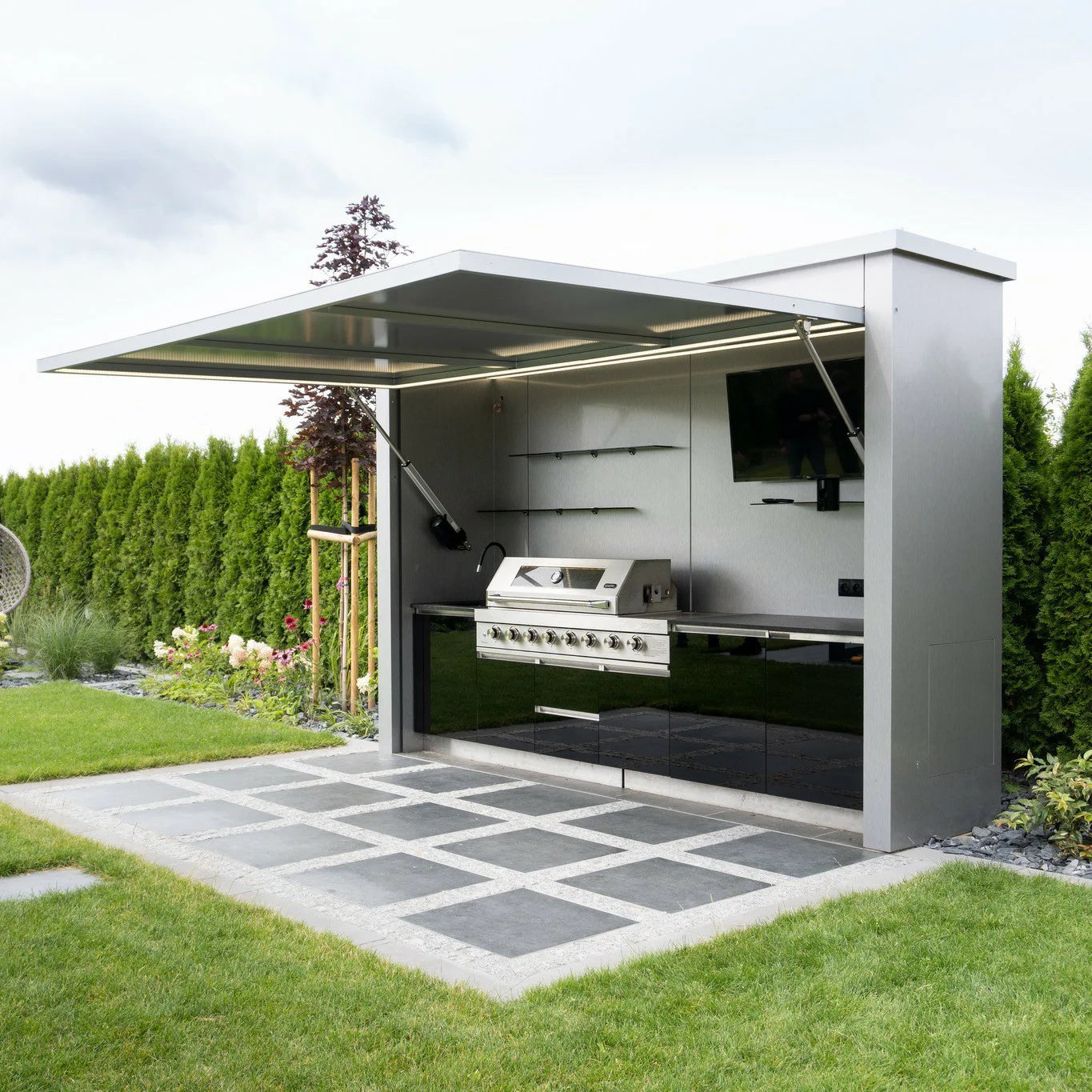 Provide Free Design Fireproof Stainless Steel Outdoor Kitchen with Shed Modular Outdoor Kitchen Bbq Island with Shed for Garden