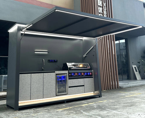 All One Modern Luxurious Premium Customizable Rust-Proof Wind-Resistant Powder Coated Stainless Steel Outdoor BBQ Station Fridge