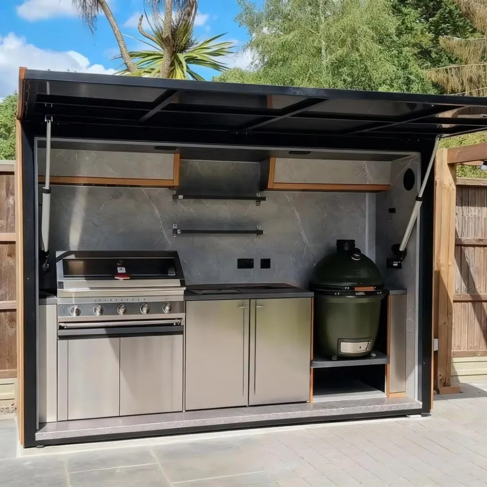 Luxury Modular Outdoor Kitchen with Shed Zero Formaldehyde Stainless Steel Outdoor Kitchen Shed for Garden Courtyard Patio