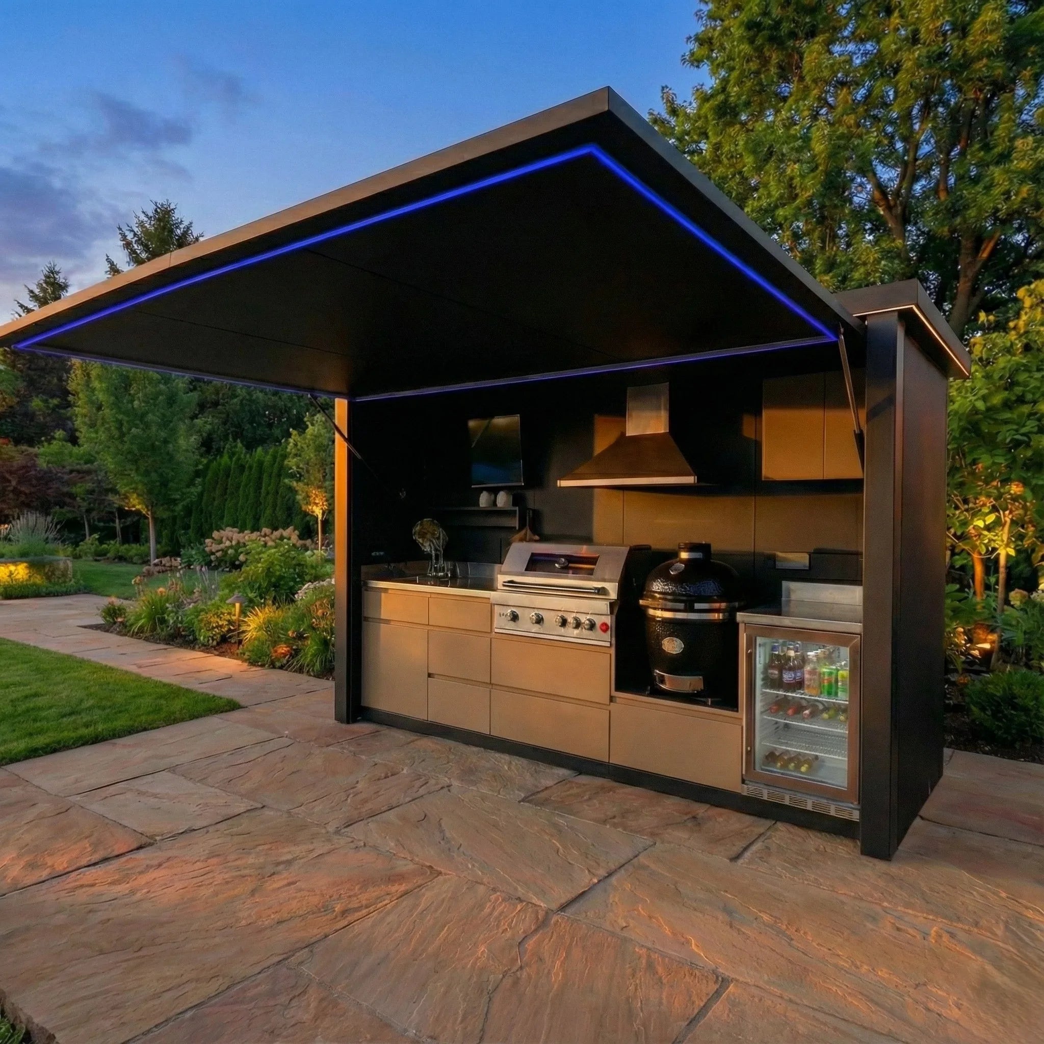 Custom Weatherproof Stainless Steel Outdoor Kitchen Pod Cool to the Touch Fridge Outdoor Bbq Kitchen with Shed for Patio Garden