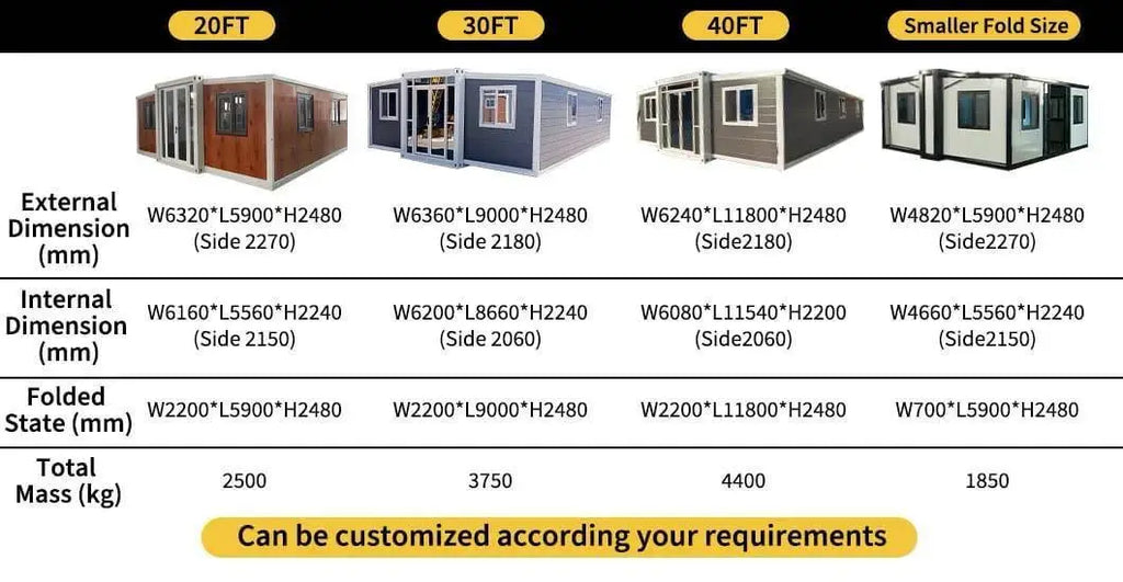 40ft Mobile Folding Houses, 20ft Modular Prefabricated Houses and Customizable Container Houses with 1-4 Bedrooms and Furniture