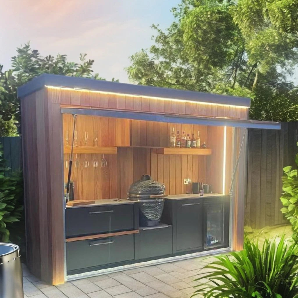 Customized One-Stop Outdoor BBQ Kitchen with Refrigerator Sink Storage Cabinet and Retractable Door House