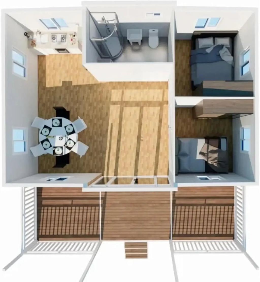 Portable Prefab Tiny Home for Sale, 20ft Modular Home - with 2-3 Bedrooms, 1 Kitchen & Bathroom, Expandable Container